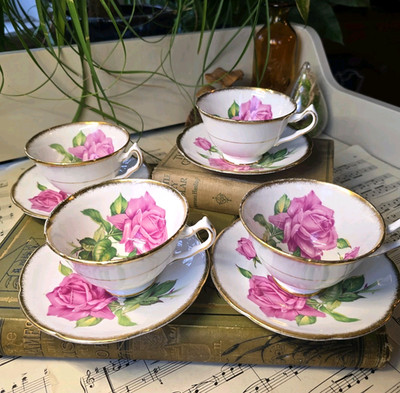 Vintage Collingwoods Tudor Rose Tasse & Untertasse x 4 England Bone China Cottagecore 