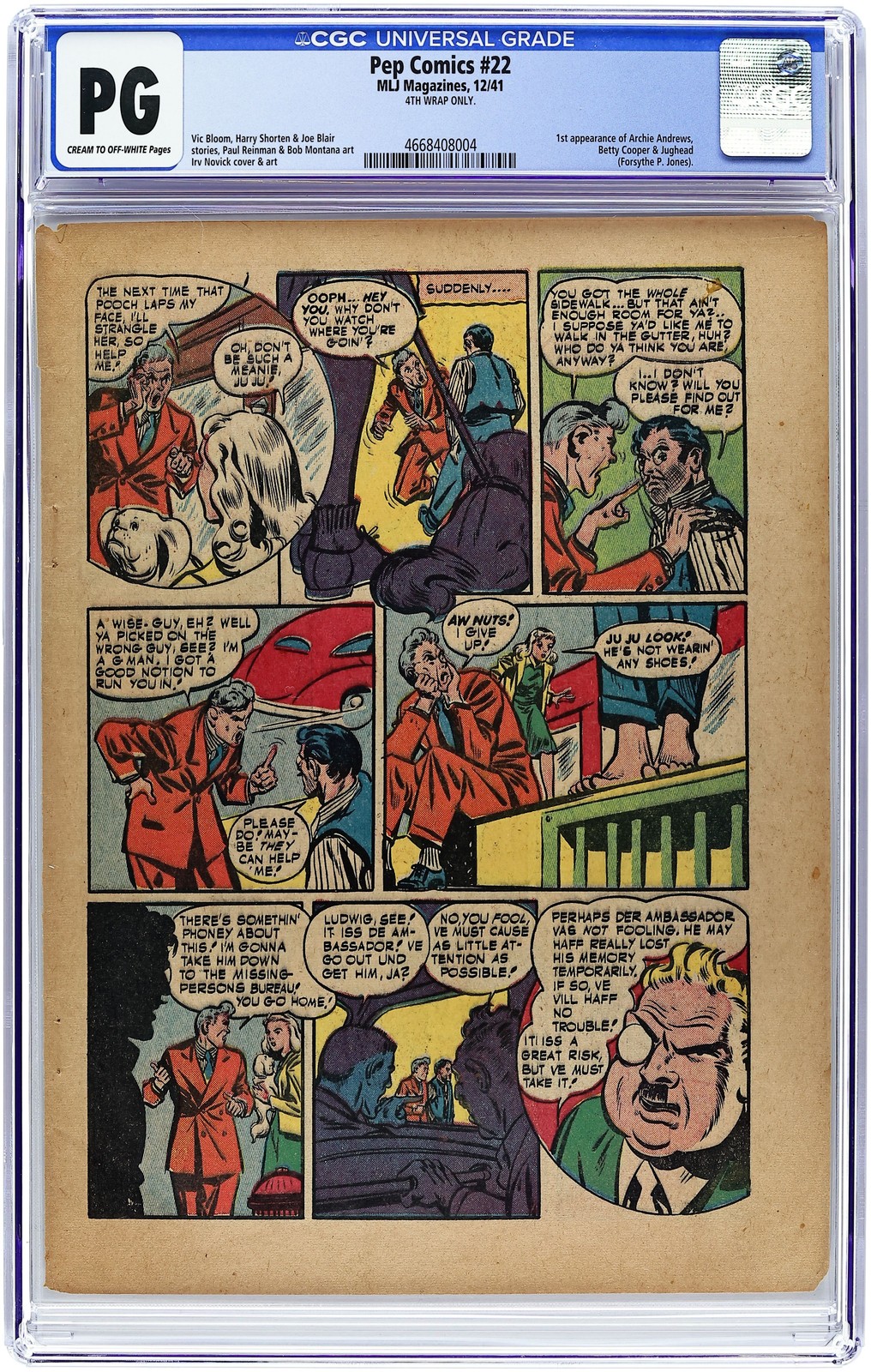 Pep Comics (1940-1987 Archie) 22 CGC 4th Wrap Only 4668408004 1st app. Archie