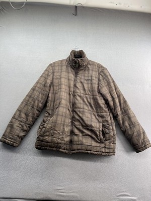 Billabong Jacket Mens Medium Brown Plaid Quilted Fleece Lined Puffer M703YMP