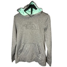 The North Face Women s Large Gray Heather Pullover Hoodie Mint Green Lined Logo