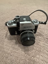 Nikon F SLR Film Camera Black w/ Attached Lens, Strap Additional Soligor Lens