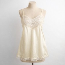 Vintage Lace Satin Cami Ivory L Tank Top Fairy Coquette Romantic Lingerie Dainty