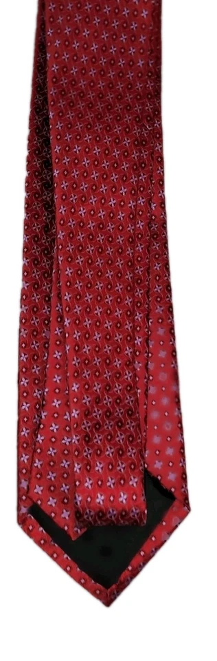 Gravata masculina Ermenegildo Zegna geométrica vermelha lavanda cetim seda 3,5" (L) x 57" (L) - Imagem 4 de 4