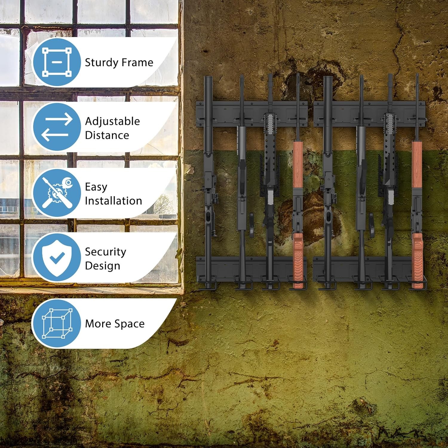 8-Slot Wall Mount Heavy Duty Metal Gun-Rack,Vertical Rifle Shotgun Rack for Home