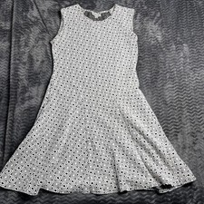 DressBarn Women Dress 8 Cream Geometric Cotton Sleeveless Fit Flare
