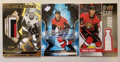 Thomas Chabot 2020-21 Black Diamond patch, 2019-20 SPX Hockey Auto, UD Jersey 72