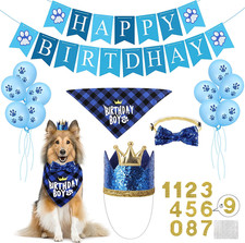 Dog Birthday Party Supplies, Dog Birthday Hat Bandana Scarf with Cute Bow Tie, F