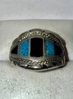 Vintage Native American Solid Sterling Silver Onyx Turquoise Ring Size 8.75