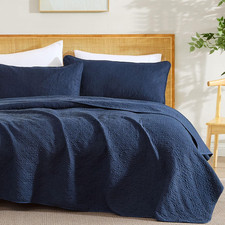 Lorenzo - Navy Blue Bedspreads Full Queen Size Quilt Set, Lightweight Summer Que