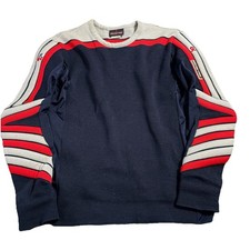 VTG 80s Demetre Ski Racing Sweater Mens L Wool Padded Blue Red Gray Made in USA