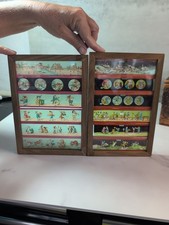 Antique Magic Lantern Kerosene Projector  12 Glass Slides in Wooden Box