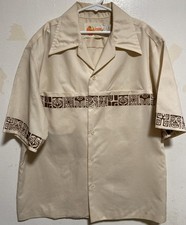 Vintage Iolani Hawaiian Button Shirt Mens Sz S Beige Tiki Gods