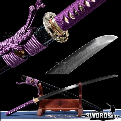 Hand Polished Japanese Samurai Katana Purple Sword Clay Tempered Folded Steel