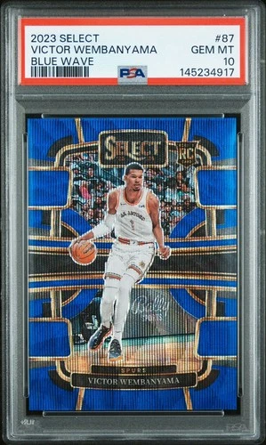 Victor Wembanyama 2023-24 Panini Select Blue Wave Prizm Rookie Card /75 PSA 10