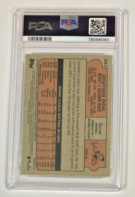 2021 TOPPS HERITAGE JONATHAN INDIA ROOKIE RED INK AUTO SP #/72 PSA GEM MT 10 view 2
