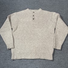 LL Bean Sweater Mens XL Chunky Knit Lambswool 1/4 Button Pullover Tan Beige
