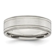 Sterling Silver 6mm Brushed Flat Milgrain Grooved Edge Fancy Band Ring Size 8