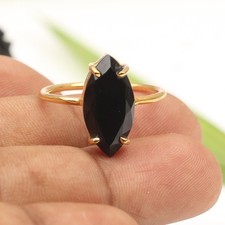 Stunning Black Onyx Ring 925 Sterling Silver Gold Plated Bridal Woman's Jewelry