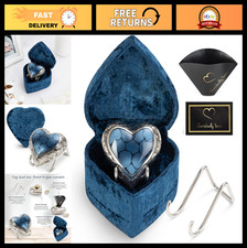Mini Blue Heart Shaped Cremation Urn for Ashes - Keepsake Brass Urn with Velvet