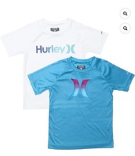 HURLEY BOYS TOP - RASHGUARD PACK SZ 6 BLUE WHITE - SWIM SHIRT UV 50 QUICK DRY -