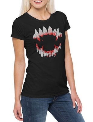 Vampire Dentition Damen T-Shirt Vampir Blut True Gebiss Zähne Biss Bite Teeth