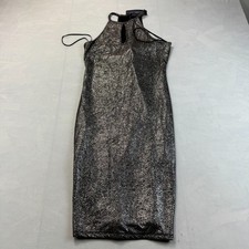 One Clothing Bodycon Dress Womens M Silver Metallic Halter Neck Keyhole Back