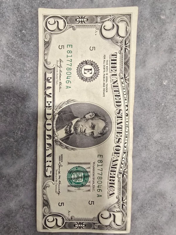 1969 $5 Banknote - Five Dollar Bill - $5 Bill - Five Dollars - E - Richmond