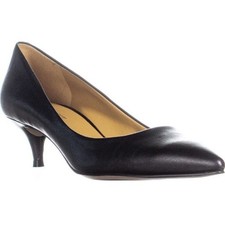 Nine West Pumps Womens Size 8.5 Black Pointed Toe Kitten Heel Slip On Leather