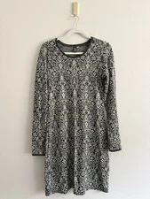 IBEX Merino Wool Juliet Gray Patterned Print Sweater Dress  Women’s Sz M