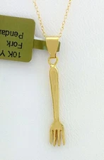 3D FORK PENDANT SOLID 10K YELLOW GOLD - New With Tag - FREE CHAIN