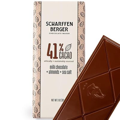 Scharffen Berger Milk Chocolate Bar With Almonds And Sea Salt 3 Oz Pack Of 4
