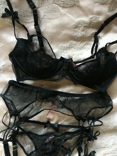 Agent Provocateur Kari Black Lace Bra Suspender Ouvert Full Set 32C 3 2 - Bild 2 von 12