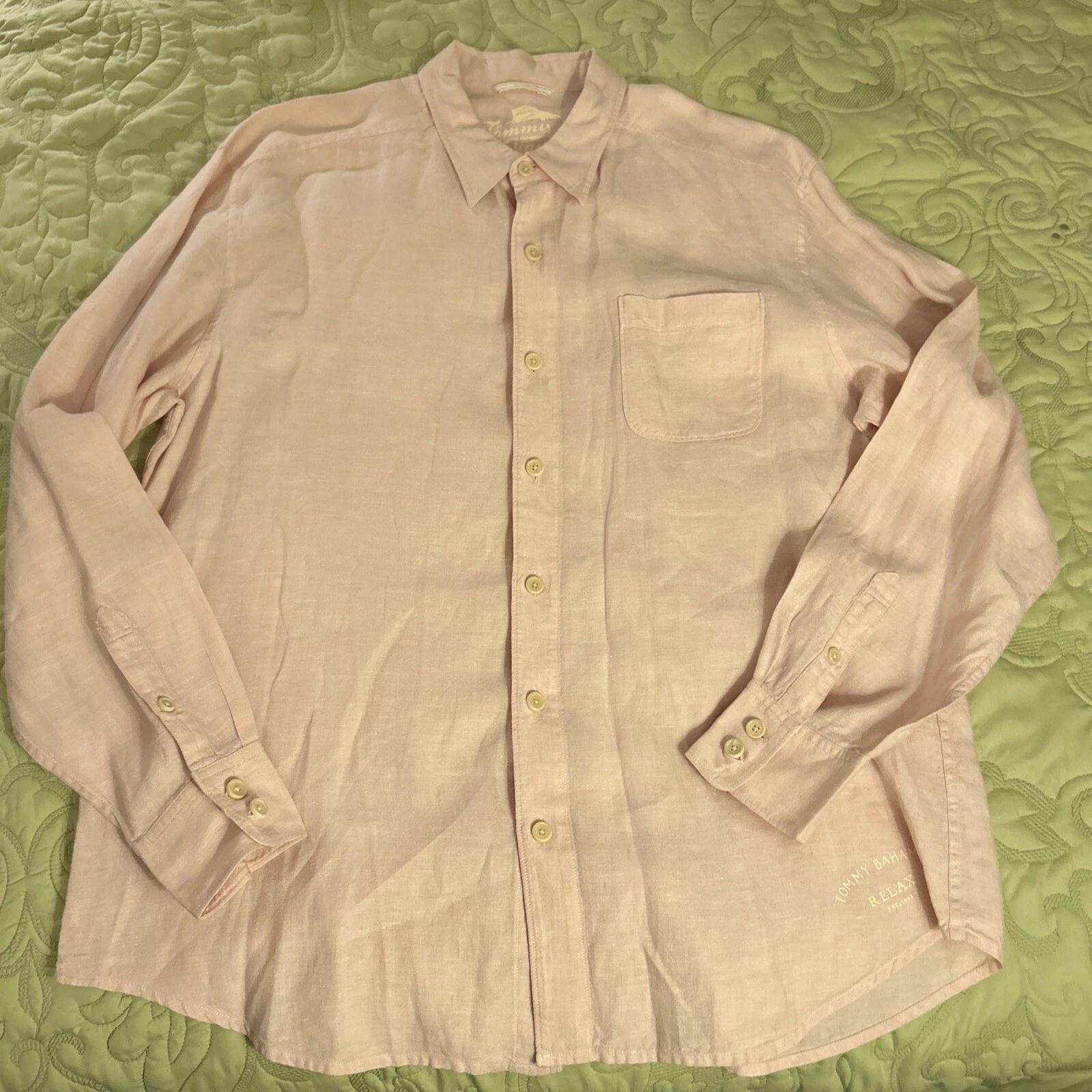 Tommy Bahama Relax Men’s XL 100% Linen Pink Button Up Shirt Island Classic Fit
