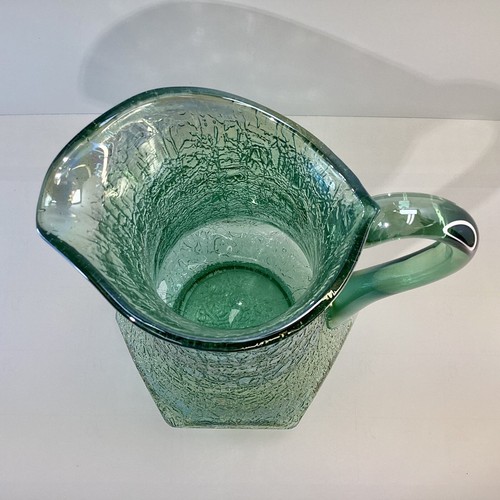VTG 1991 Fenton Iridescent Sea Mist Green Crackle Carnival Glass Pitcher/Vase - Picture 4 of 15