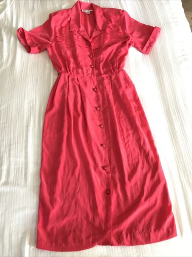 HANA SUNG ladies vintage Sz 8 Coral Pink Button Front Dress Shoulder Pads Collar - Picture 1 of 7