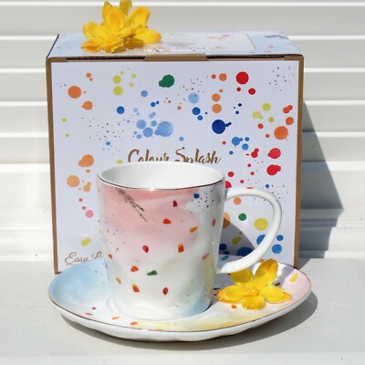 Easy Life Tasse m.Untertasse Colour Splash Farbklecks gewellte Form Porz.250 ml 