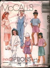4377 Vintage McCalls SEWING Pattern Girls 1980s Jumpsuit Top Skirt Pants Shorts