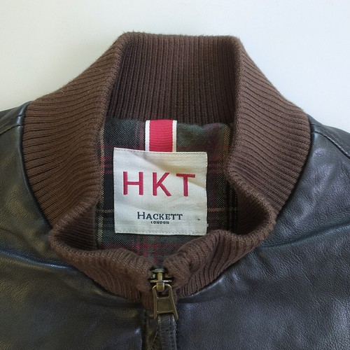 HACKETT Leather Bomber Men's Jacket FREE WorldWide Shipping FTP-5001 - Picture 8 of 13