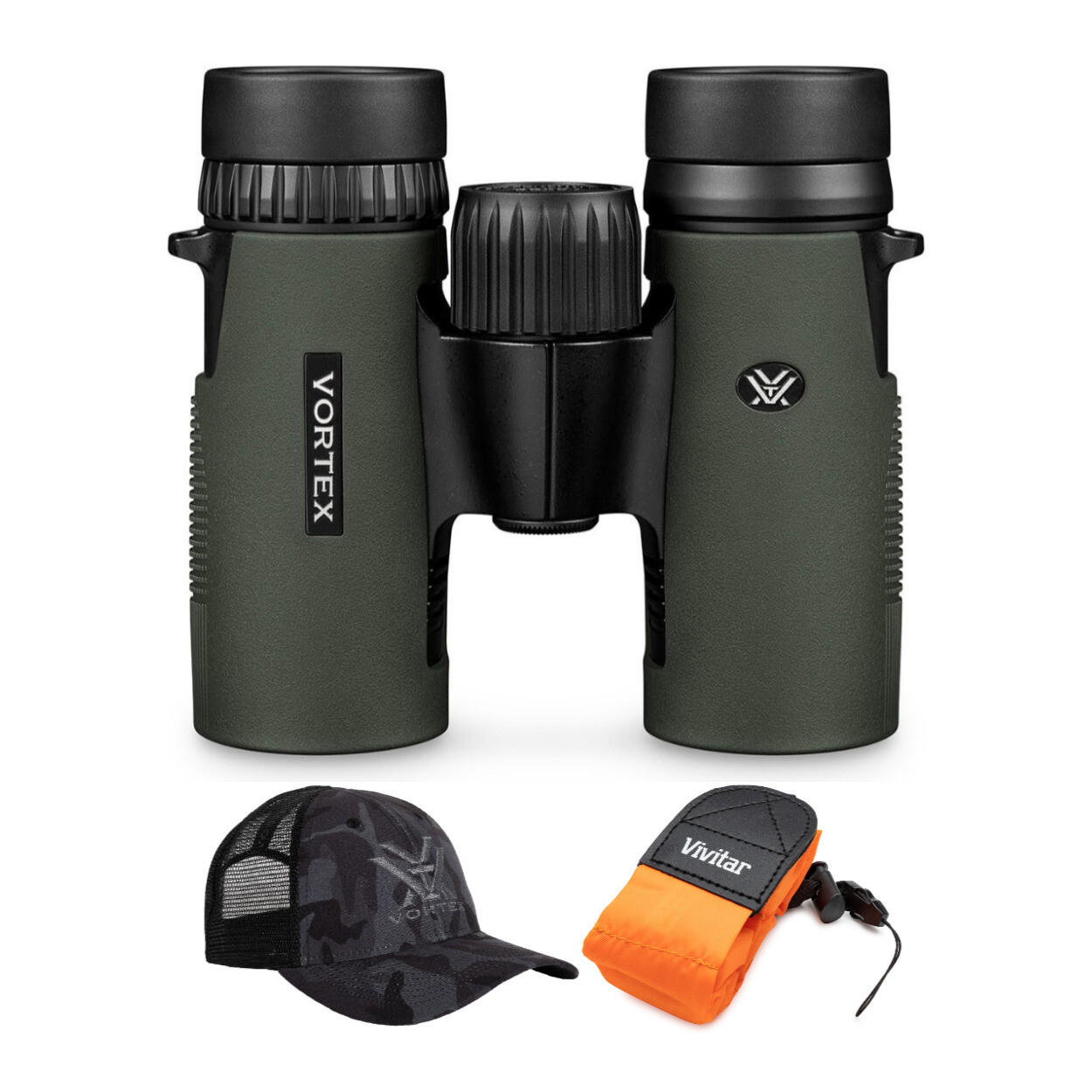 Бинокль Vortex 10x32 Diamondback HD Roof Prism с плавающим ремнем и шапкой Vortex