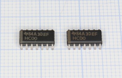 2x HC00 - Texas Instruments Quad 2-input NAND Gate im SO14-Gehäuse