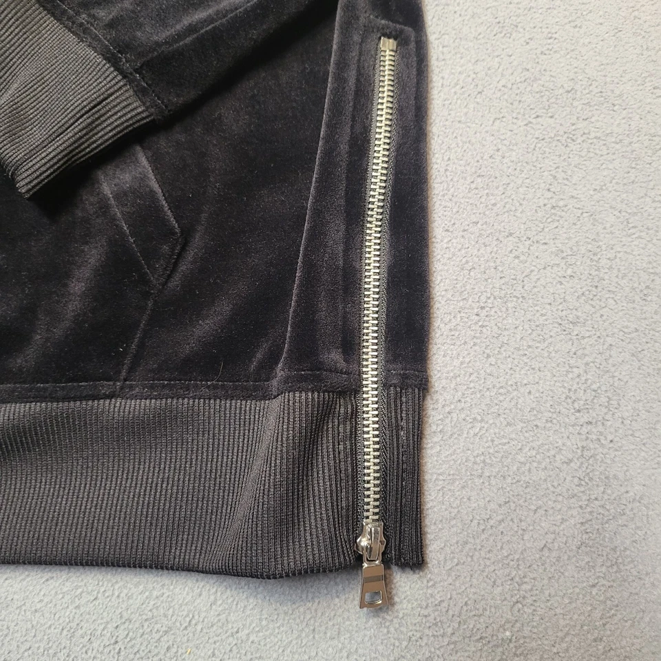 Moletom INC com capuz feminino L preto zíper lateral veludo pulôver manga longa - Imagem 4 de 4