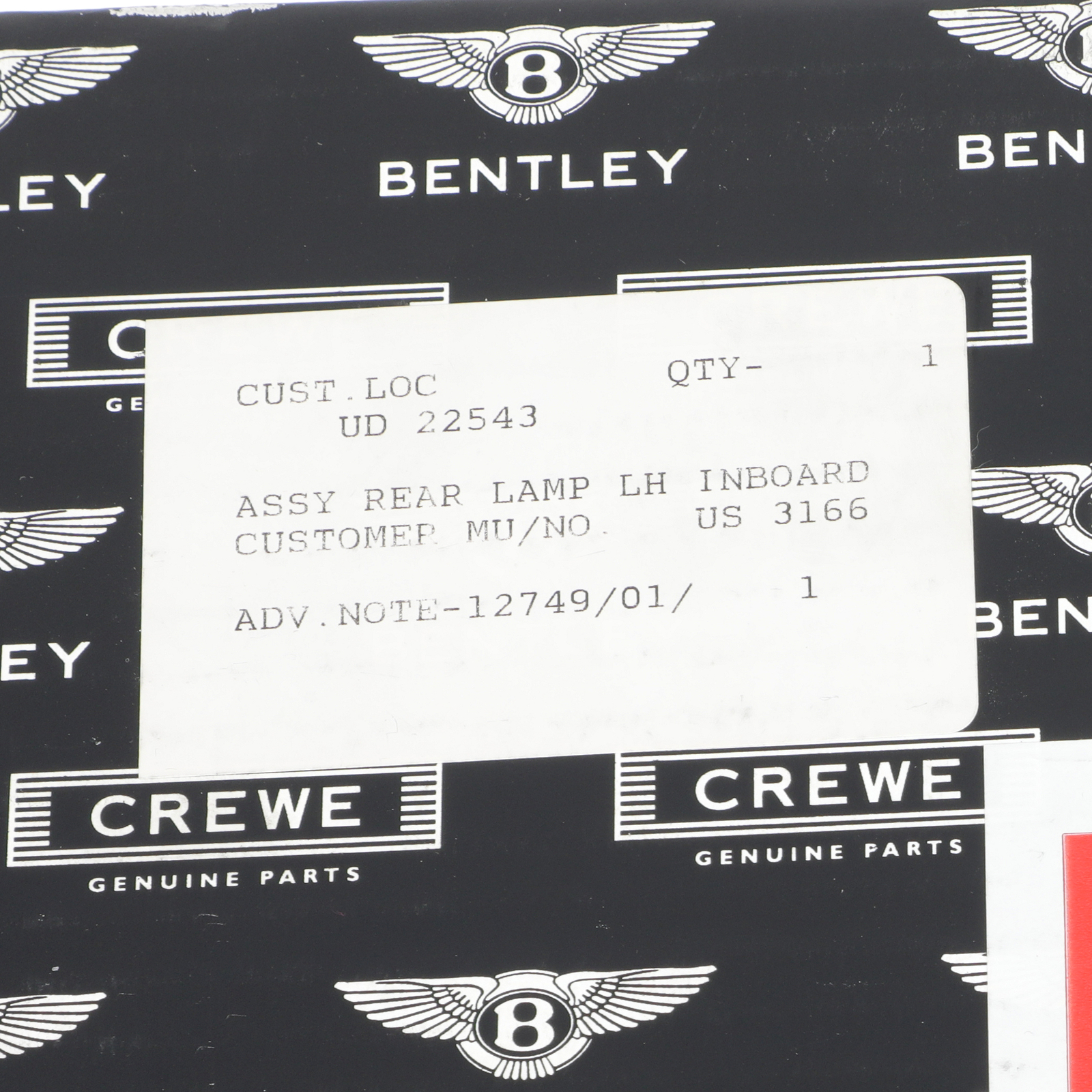 GENUINE BENTLEY ROLLS ROYCE 1981-1998  LUCAS Rear Inner Tail Lamp UD22543