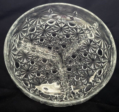 Vintage Luxhem de Veropa Clear Glass Daisy and Button 3 Divided Relish Dish