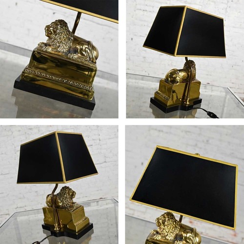 Late 20th Century Neoclassic Brass Lion Low Desk Lamp w/Rectangular Black Shade - Picture 13 of 14