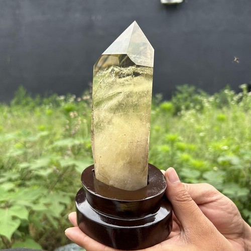 Varita de punto de cristal de cuarzo tallado en citrino ahumado con tapa natural de 2,15 lb + soporte - Imagen 4 de 13