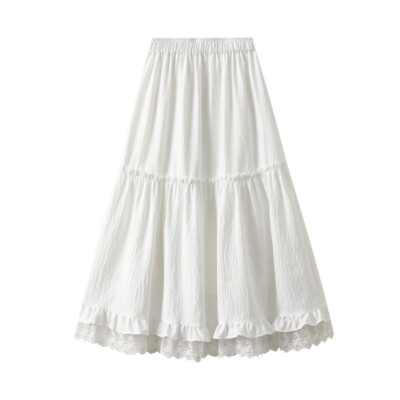 lace underskirt for dress Women's Mid-Calf Lace Trim Half Slip - 100% Cotton