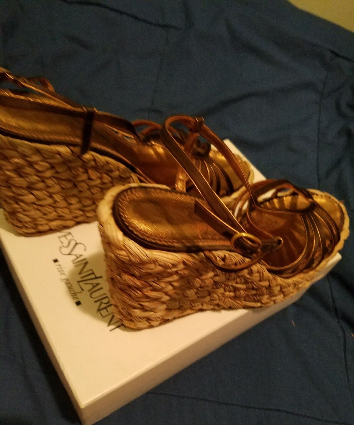 SAINT LAURENT YSL zeppe in raso marrone taglia 11 in scatola