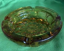 VTG MCM Ashtray Amber Brown 6.25” Cigar Round Textured Heavy Glass Decor Trinket