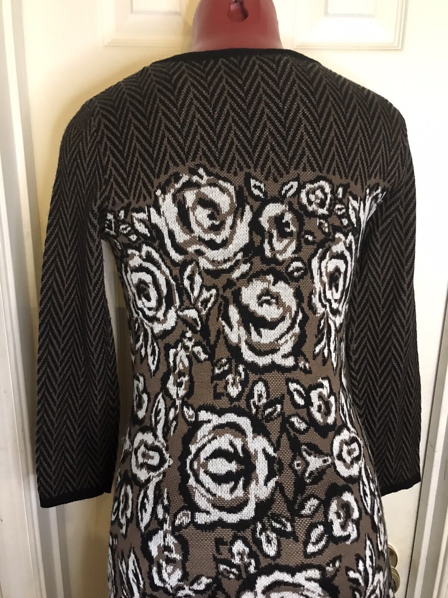 Nine West Floral Sweater Dress L/S BROWN/BLACK Fit Flare Womens -S SMALL |  eBay