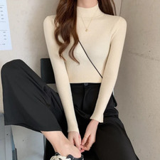 Long Sleeve Mock Neck Knitted Pullover Sweater Top Casual Fashion Wear For Women